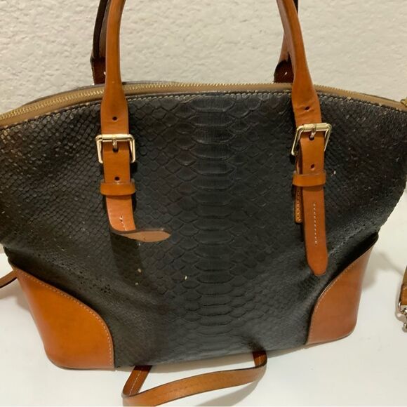 Dooney & Bourke Black Brown  Leather Python Exotic Satchel Buckle Handbag - Picture 13 of 13